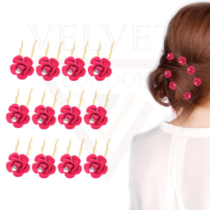 Pink Bridal Hair Pins Rose U Pins Flower Hair Clips Brooch Wedding Bridesmaid