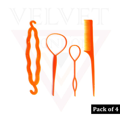 4Pcs Hair Bun Maker Styling Tools Hair Braid Ponytail Loop Maker Topsy Tools