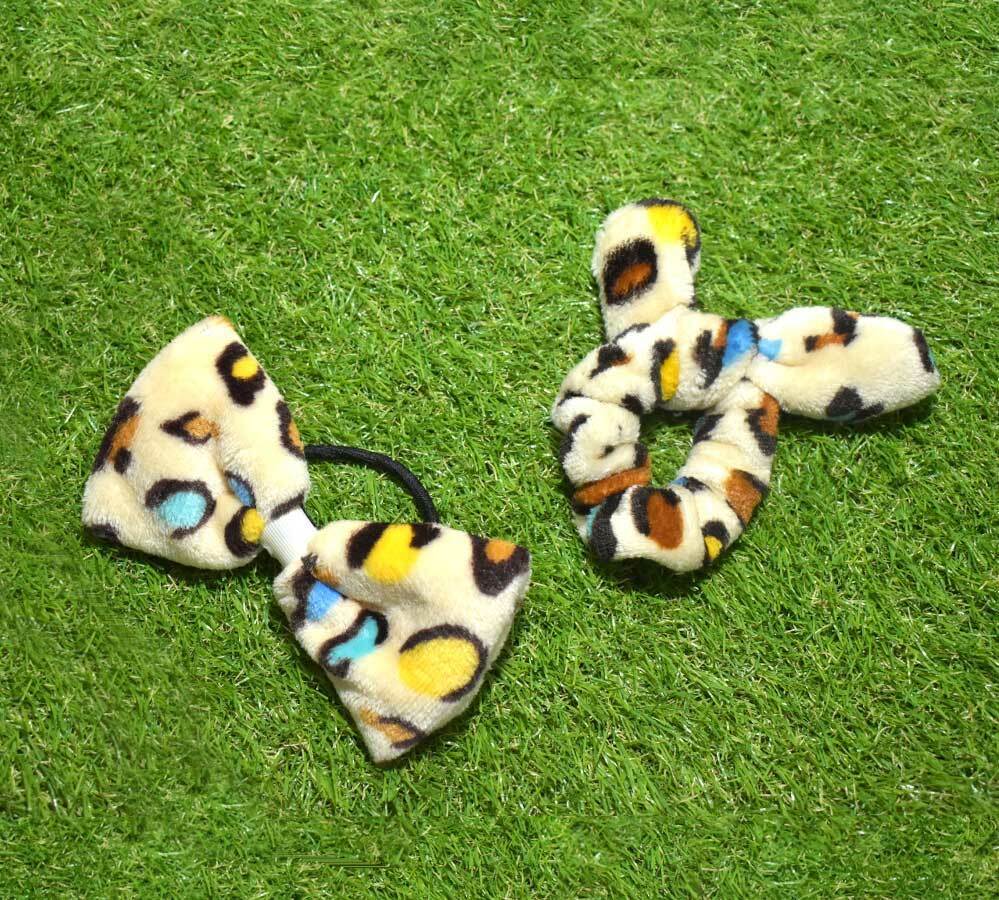 2x Animal Print Hair Bands Scrunchie Ponytail Holder Velvet Bow Elastic Hair Tie