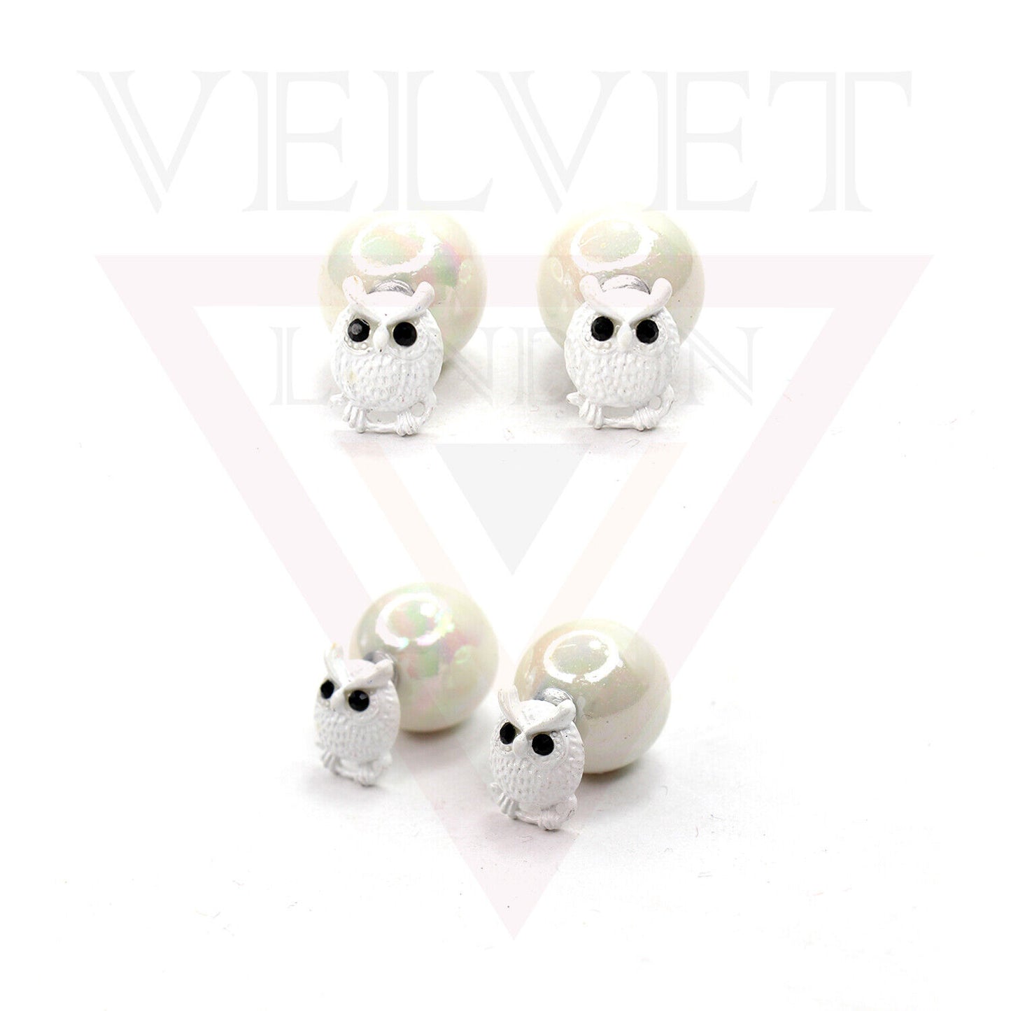 Owl Stud Earrings Pearl Double Sided Ear Studs Light Weight Cute Partywear
