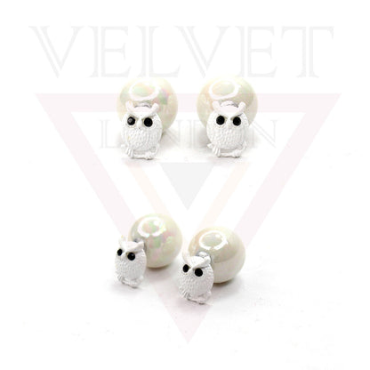 Owl Stud Earrings Pearl Double Sided Ear Studs Light Weight Cute Partywear