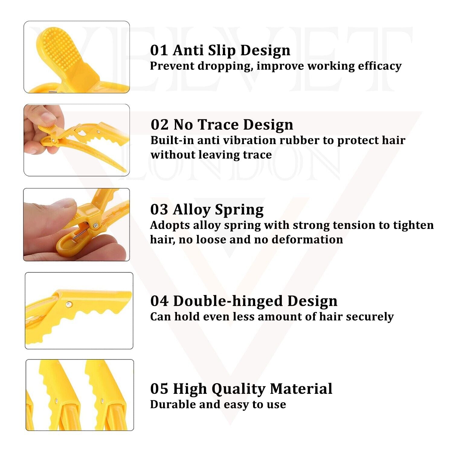 6x Crocodile Hair Clips Hair Clamp Salon Sectioning Clips Yellow Professional