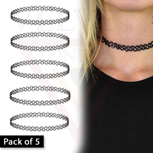 5x Black Retro Style Tattoo Necklace Stretch Elastic Choker Classic Stretch New