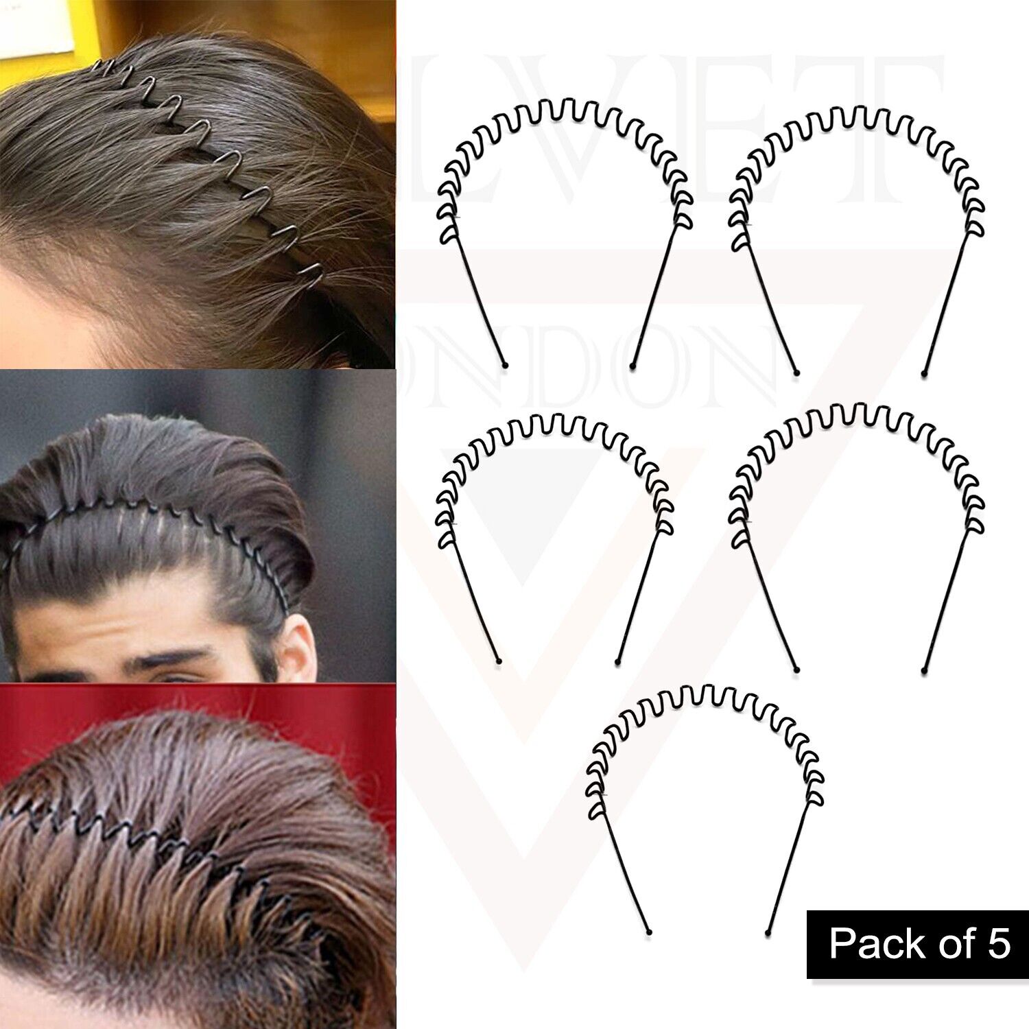 5x Unisex Black Wave Hair Bands Sports Zigzag Hair Hoop Metal Headband Men Women