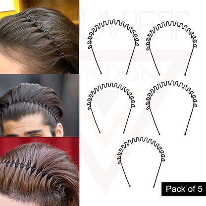 5x Unisex Black Wave Hair Bands Sports Zigzag Hair Hoop Metal Headband Men Women