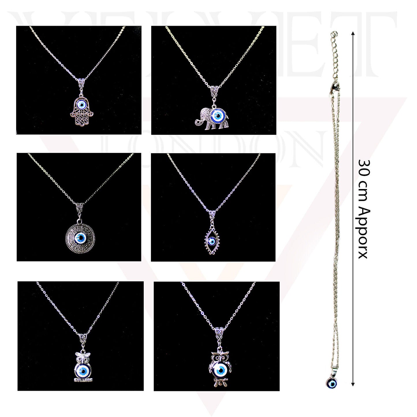 Fashion Silver Evil Eye Charm Pendant Chains Necklace Stylish Oxidised Beachwear