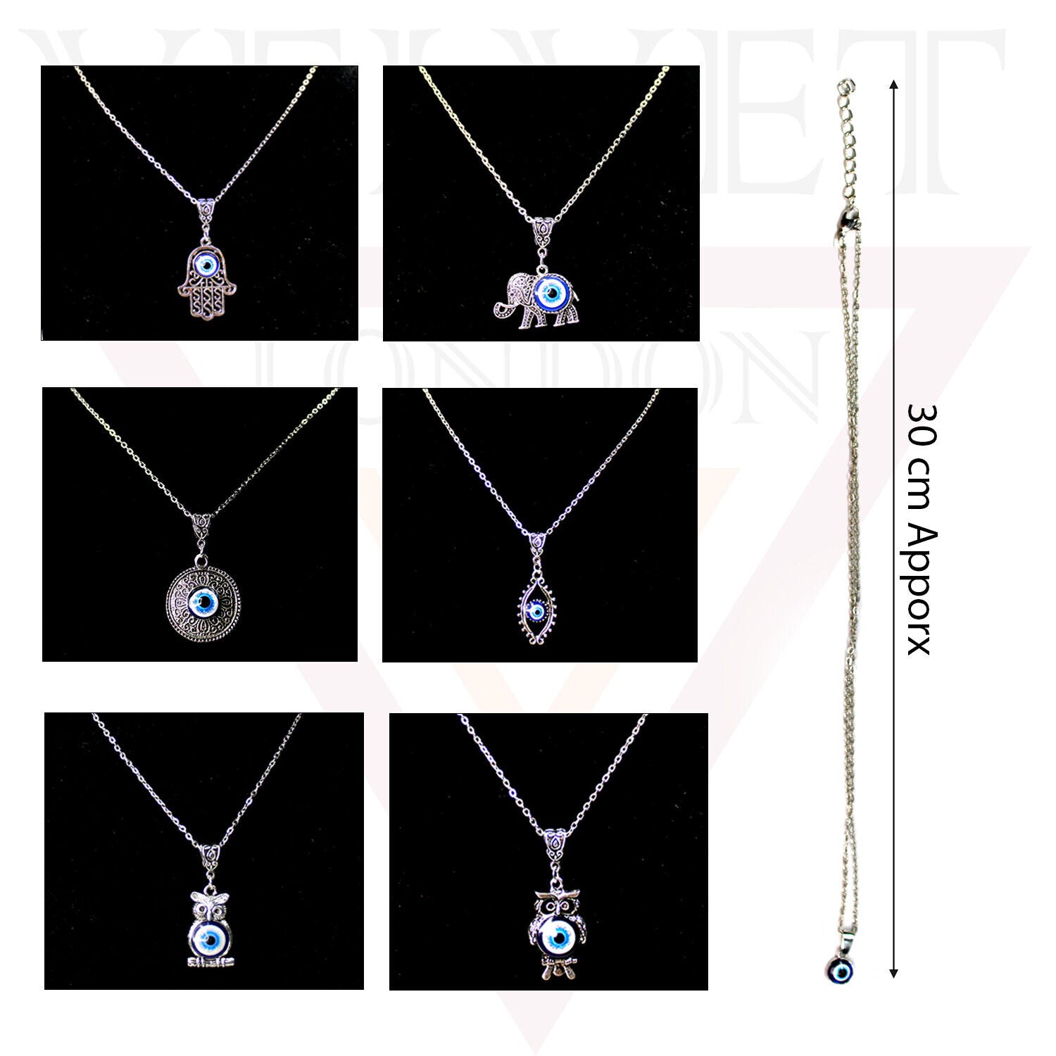 Fashion Silver Evil Eye Charm Pendant Chains Necklace Stylish Oxidised Beachwear