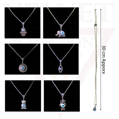 Fashion Silver Evil Eye Charm Pendant Chains Necklace Stylish Oxidised Beachwear