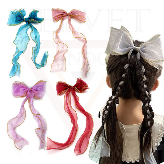 Bow Hair Clips Golden Lace Lovely Ribbon Hair Clips Sweet Hair Barrettes Hairpin