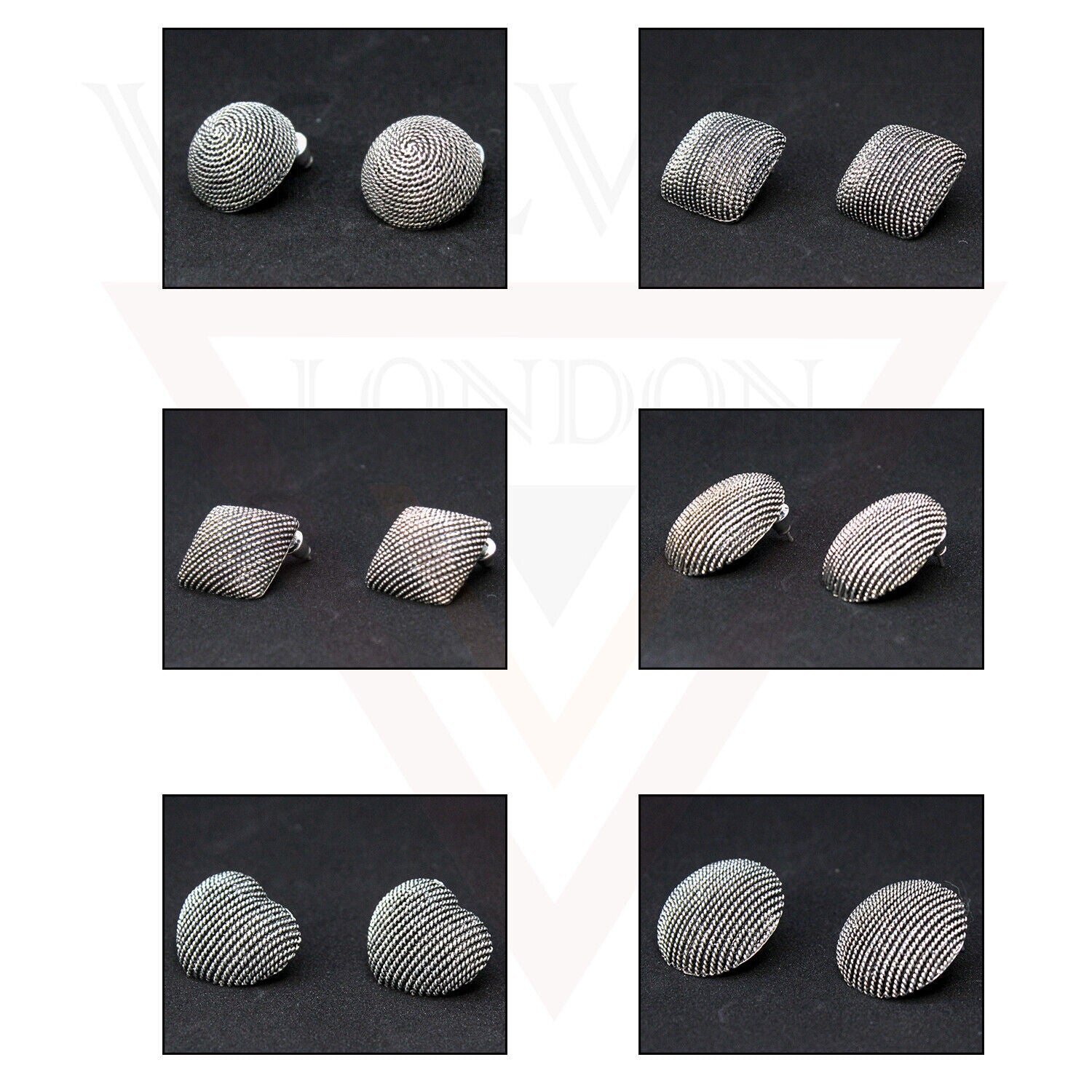 Retro Silver Oxidized Stud Earring Geometric Black Ear Stud Anitque Jewellery