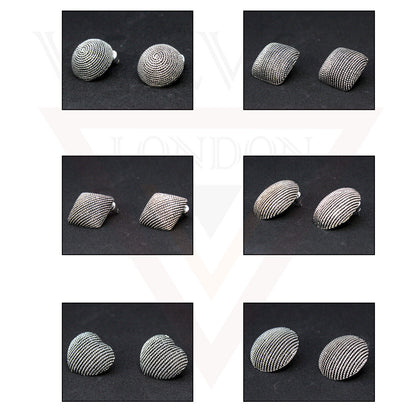 Retro Silver Oxidized Stud Earring Geometric Black Ear Stud Anitque Jewellery