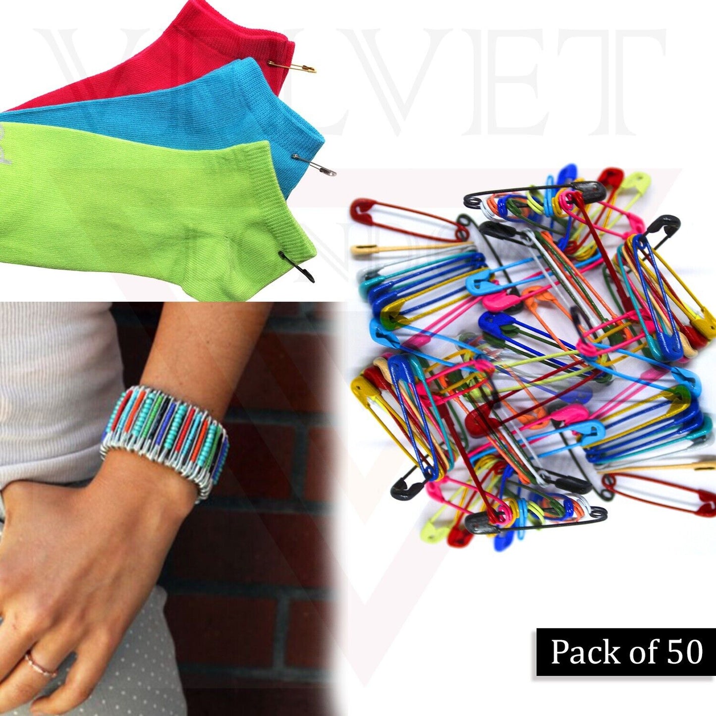 50Pcs Multi-Color Safety Pins Craft Sewing Nickel Metal Plated For Clothe 3.5 Cm