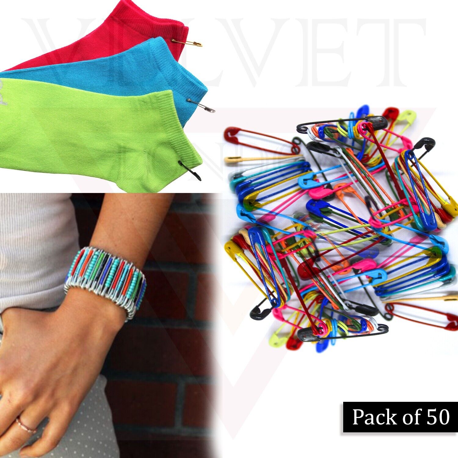 50Pcs Multi-Color Safety Pins Craft Sewing Nickel Metal Plated For Clothe 3.5 Cm
