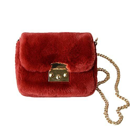 Clutch Purse Handbag Soft Faux Fur Crossbody Long Golden Chain Shoulder Bag