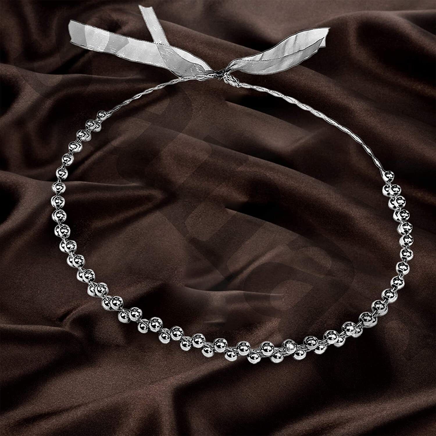 Tiara Crown Headbands Twin Small Pearl With Wire Hair Band Ribbon Party Wedding