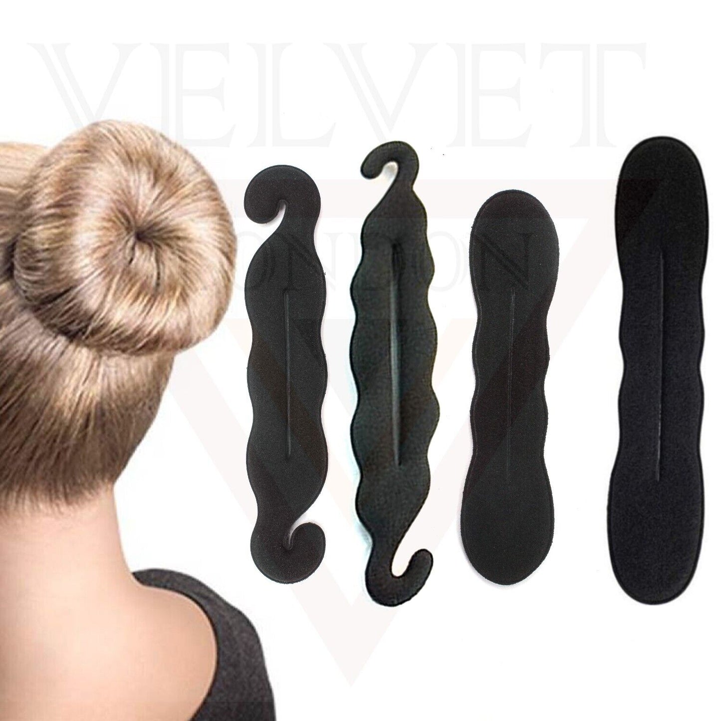 4x Hair Bun Maker Tool Black Foam Sponge French Magic Hair Bun Maker Roller Hook