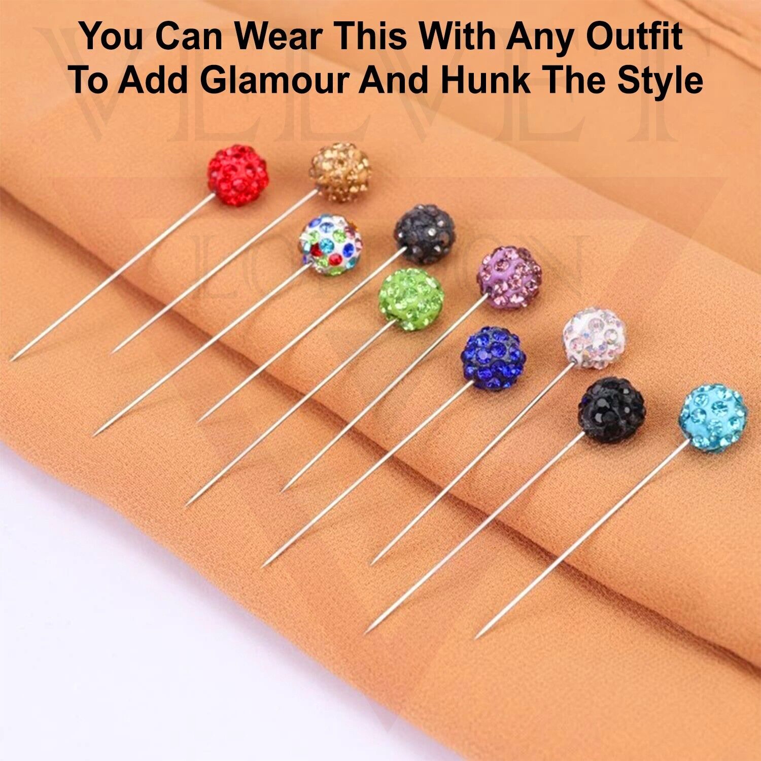 12x Hijab Pins Muslim Brooch Pin Safety Scarf Pin Colourful Crystal Bal Stick UK
