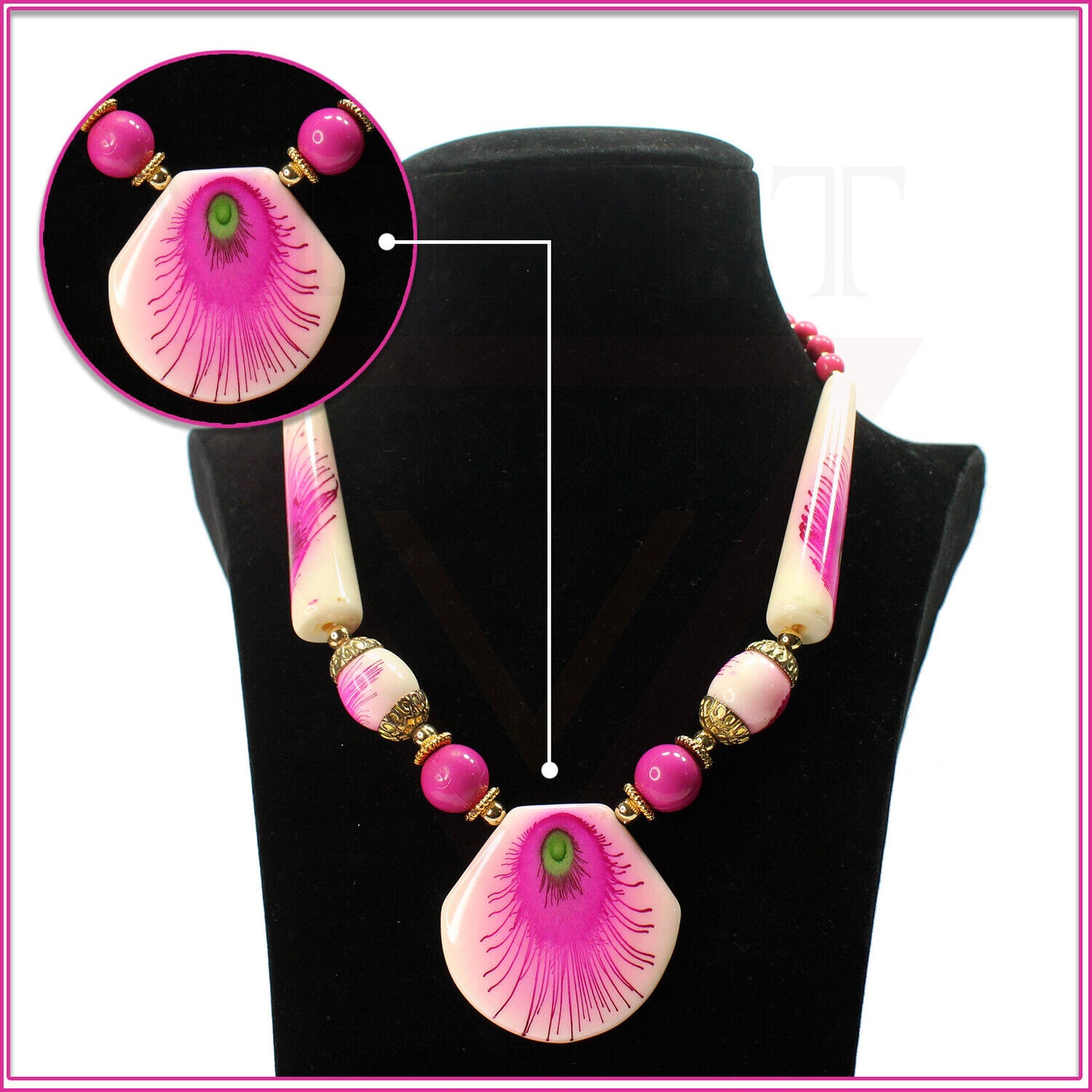 Tribal Colourful Beaded Traditional Necklace Pendant With Earrings Boho Ethnic