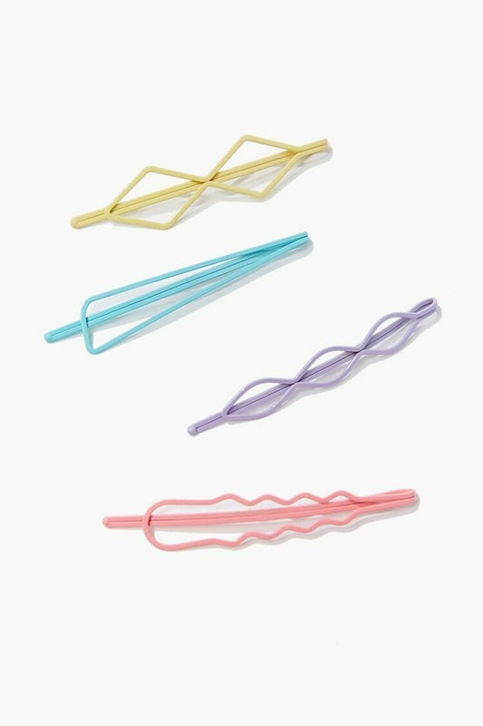 5x Hair Clips Pastel Hair Pins Set Geometric Girls Metal Colourful Bobby Grips