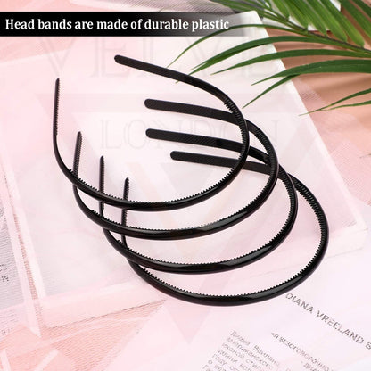 Hair Bands Plastic Headband 5PCS Plain Black Thin Gripper Teeth Hair Hoop Unisex