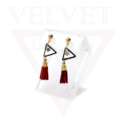 Stud Earrings Triangle Shape Rhinestone Long Tassel Hook Dangle Drop Earrings