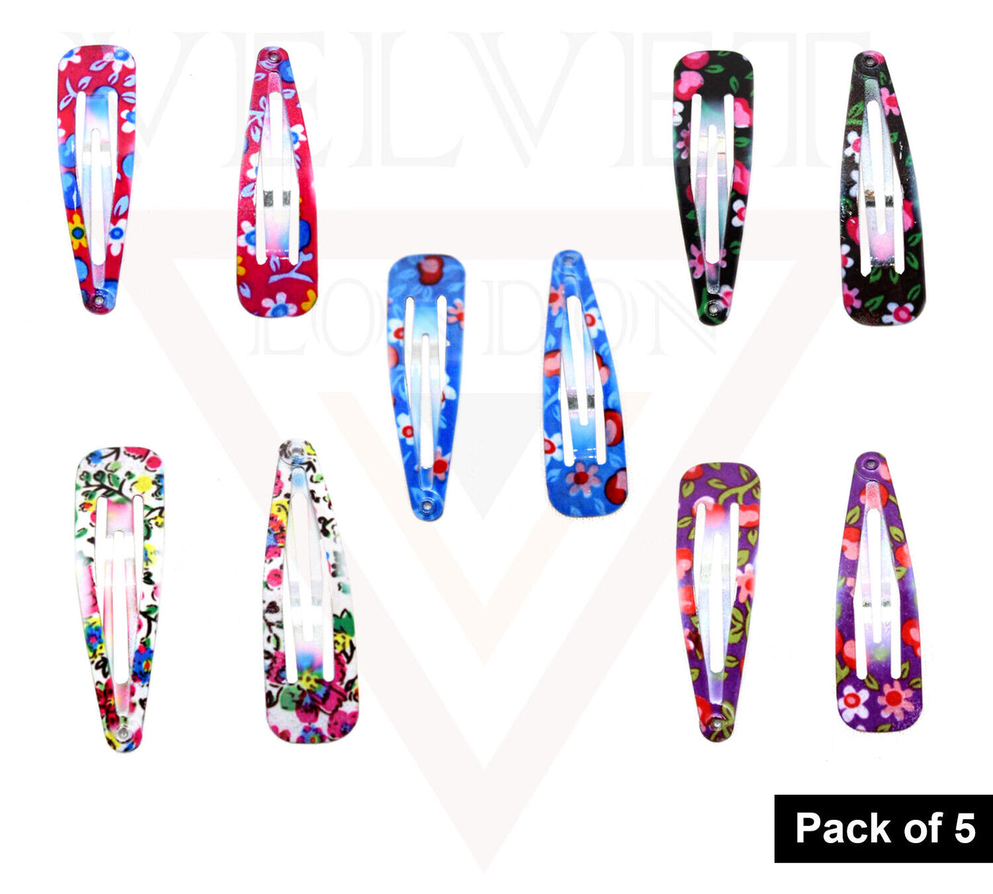 10x Flower Print Clip Metal Snap Clips Non Slip Grips Bobby Pins Hair Slide 