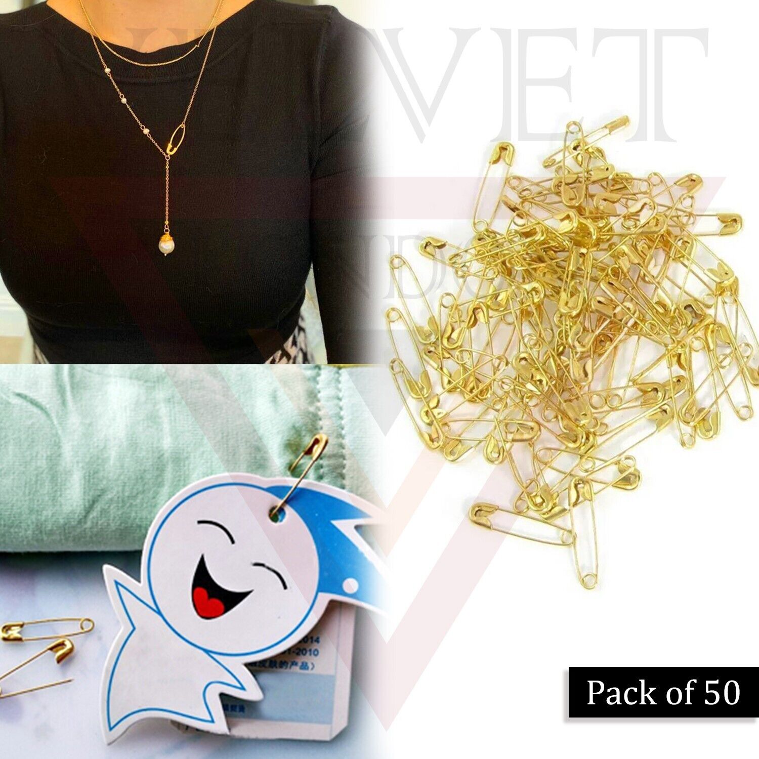 50Pcs Golden Safety Pins Metal Sewing Pins For Art Craft Sewing Jewellery Making