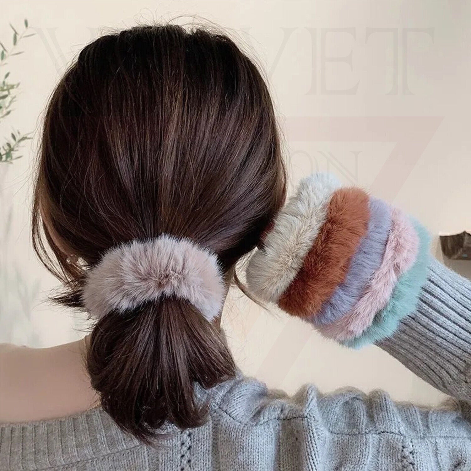 Faux Fur Hair Tie Rope Plush Hair Scrunchies Elastic Hair Bands Ponytail Holder