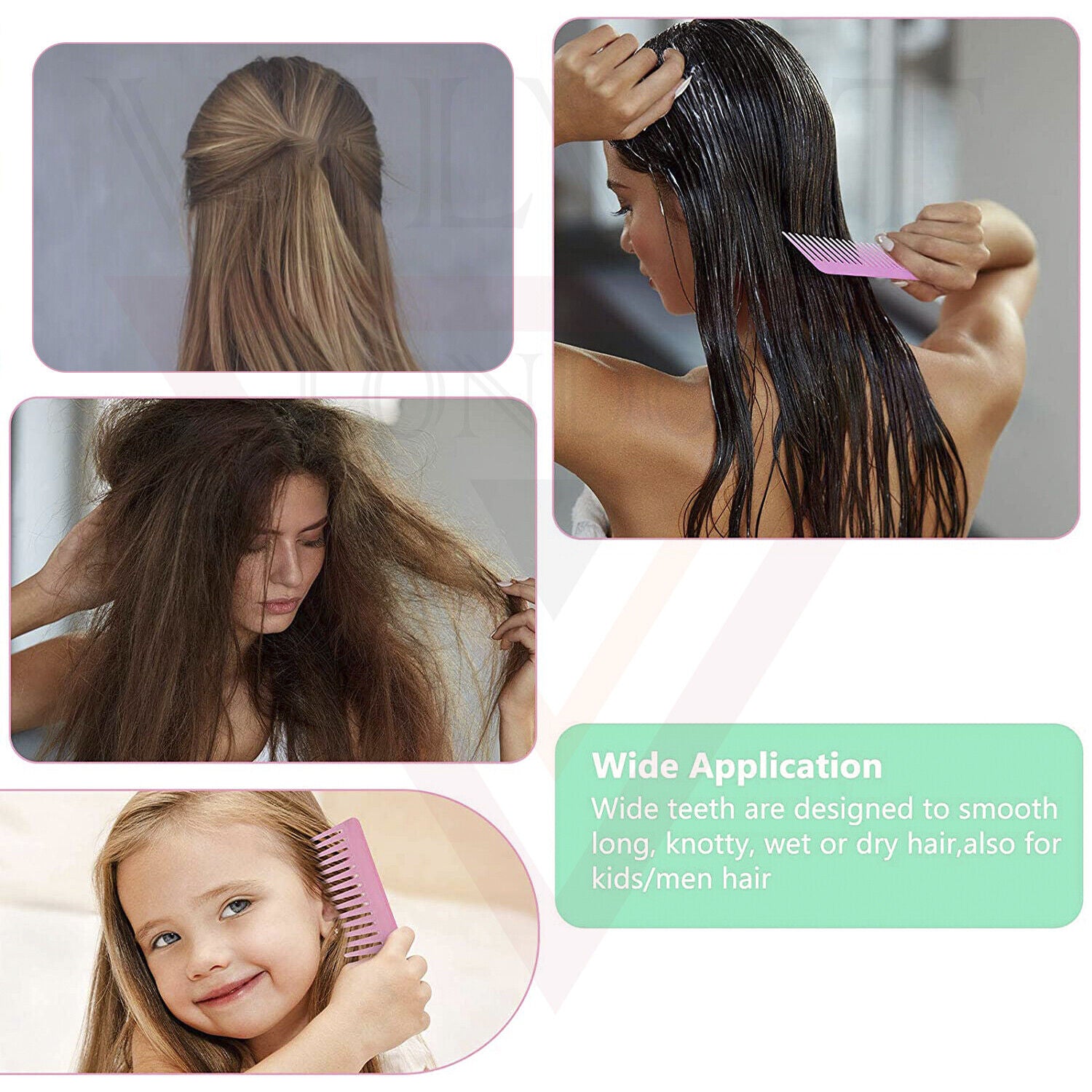 Hair Detangling Wide Tooth Comb For Curly Hair Wet Dry No Handle Shampoo Comb