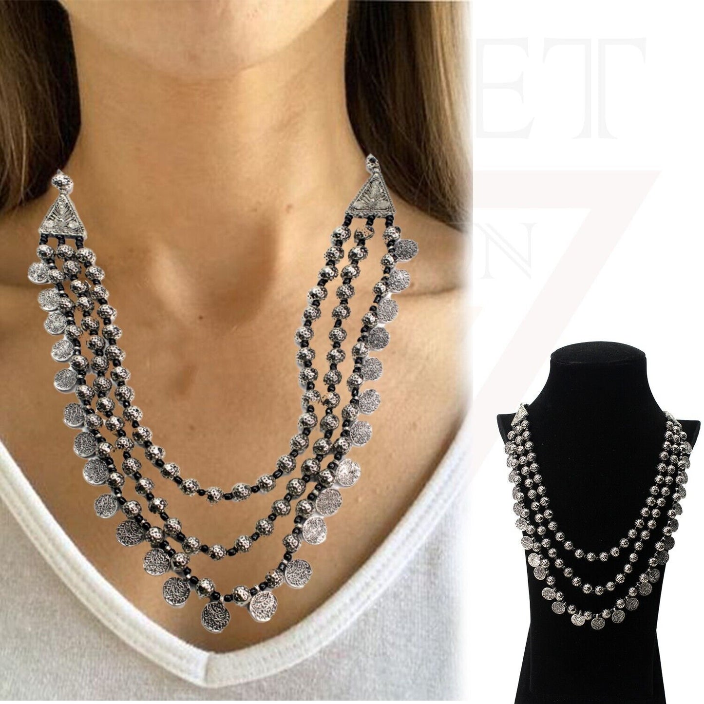 Multi Layer Necklace Beads Antique Oxidized Traditional Boho Choker Jewellery
