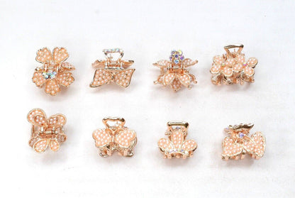 8x Mini Hair Claw Metal Diamond Pearl Non-Slip Claw Hair Clips Butterfly Clamp
