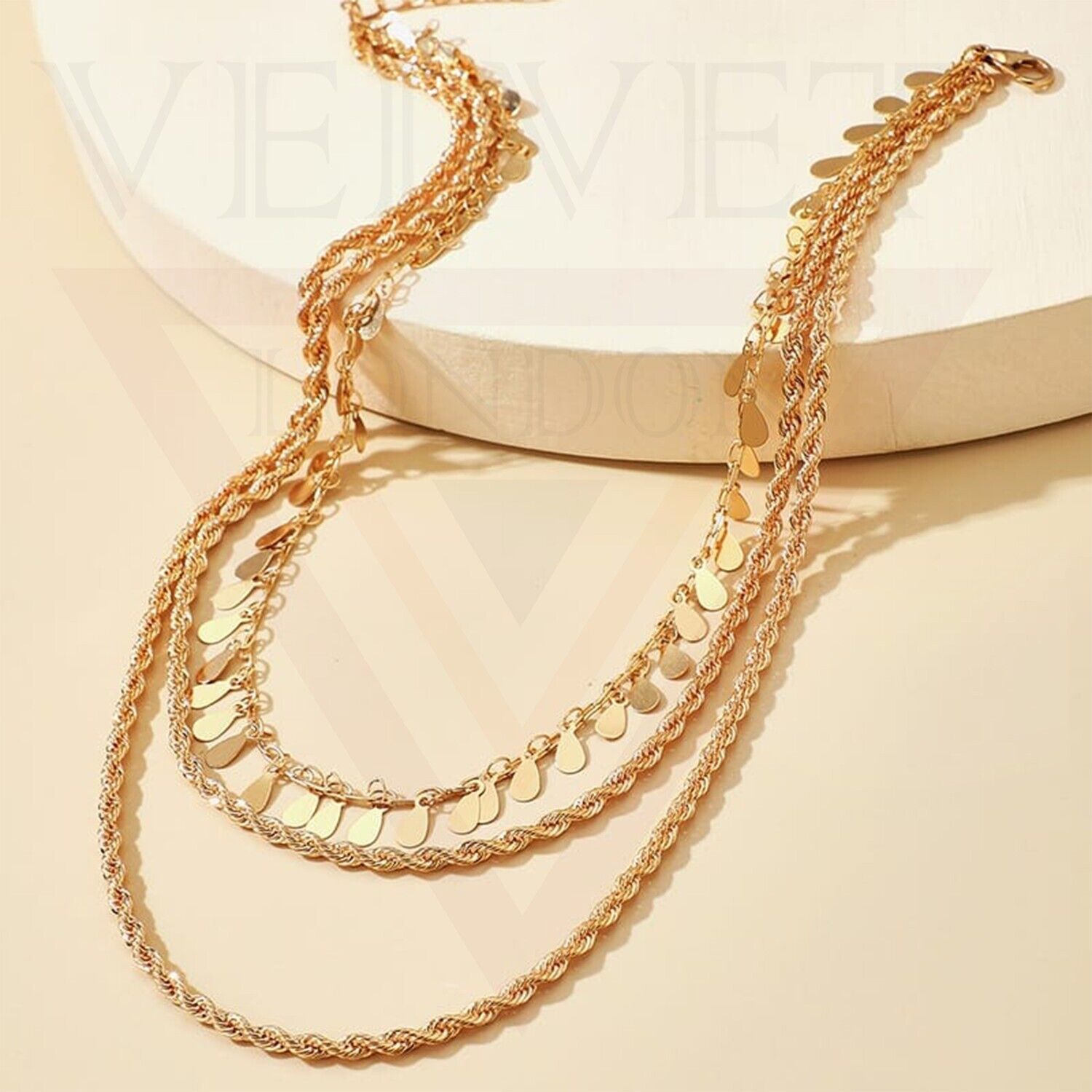 Multi Layer Necklace Minimalist Spiral Golden Chain Drop Pearl Pendant Choker