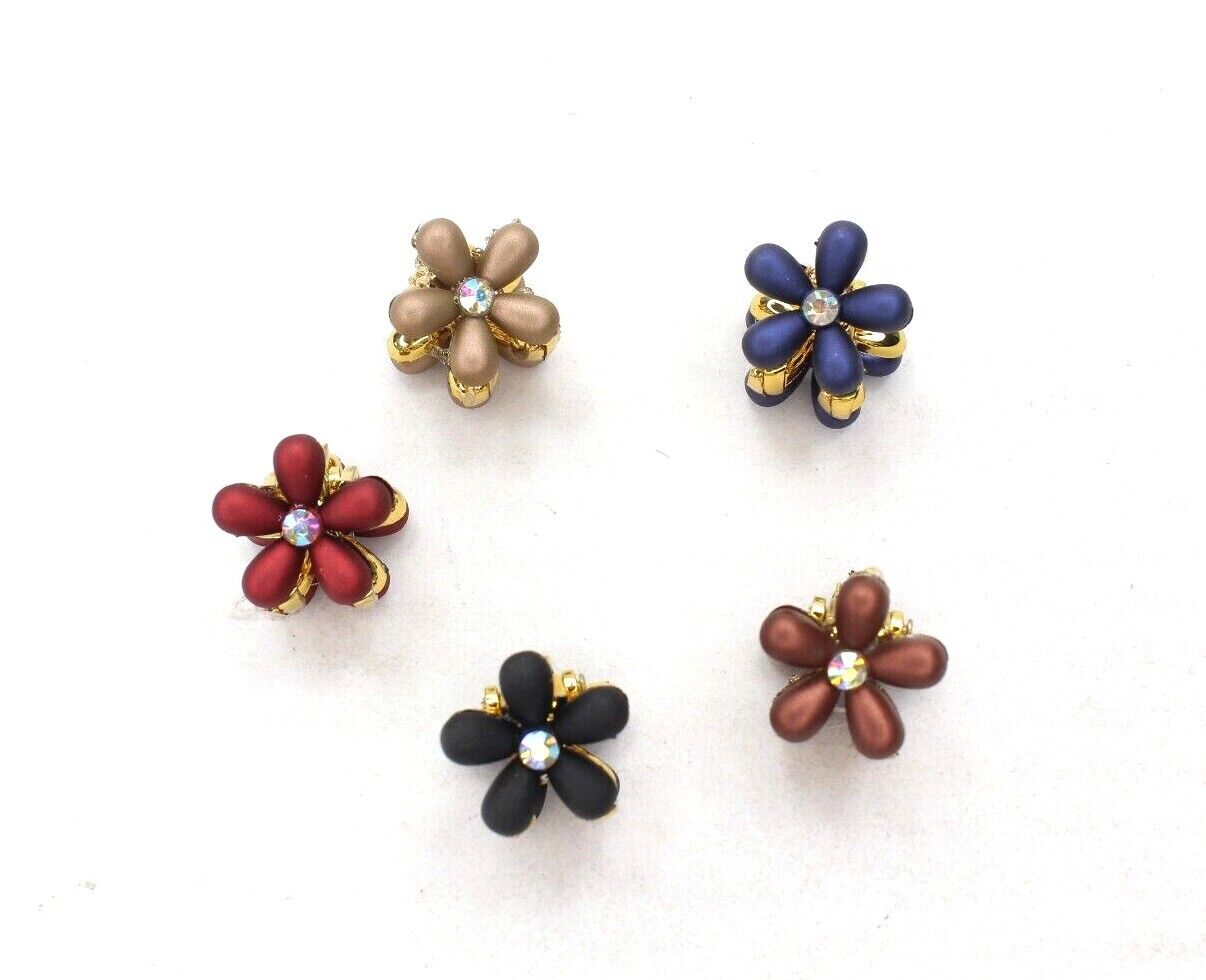 3x Mini Flower Hair Claw Drop Pearl Diamond Non-Slip Hair Jaw Hair Clips Pins UK