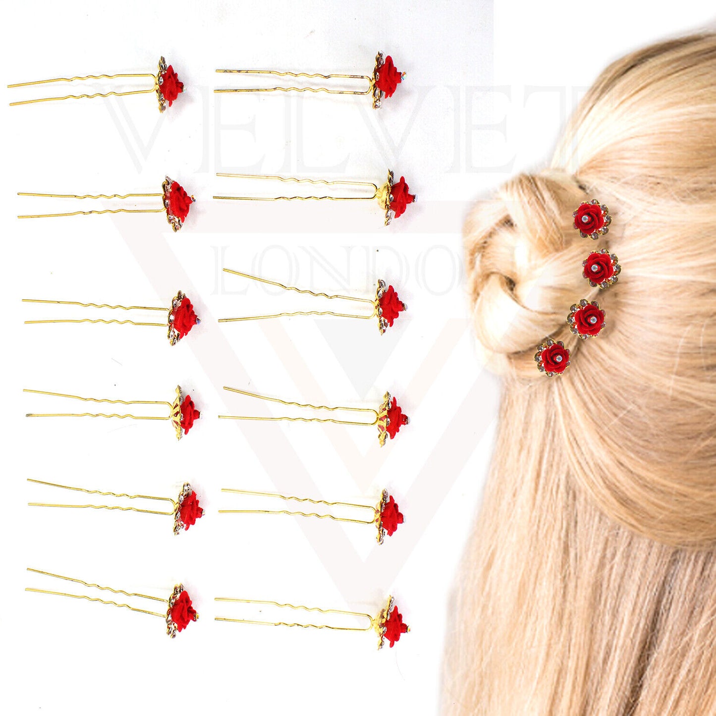 Hair Pins Rose U Pins Flower Pearl Diamond Glitter Hair Clips Brooch For Bridal 