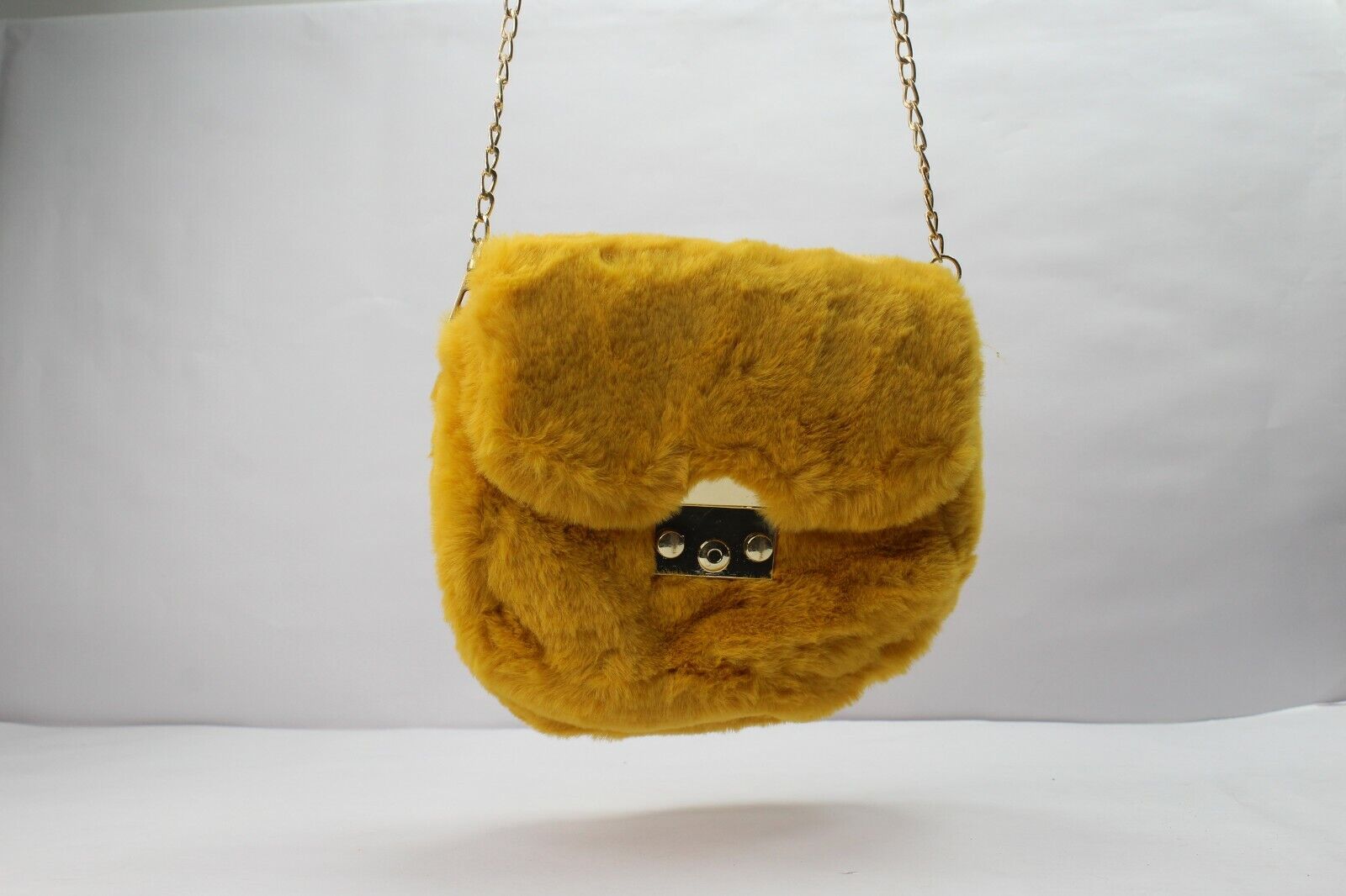 Clutch Purse Handbag Soft Faux Fur Crossbody Long Golden Chain Shoulder Bag