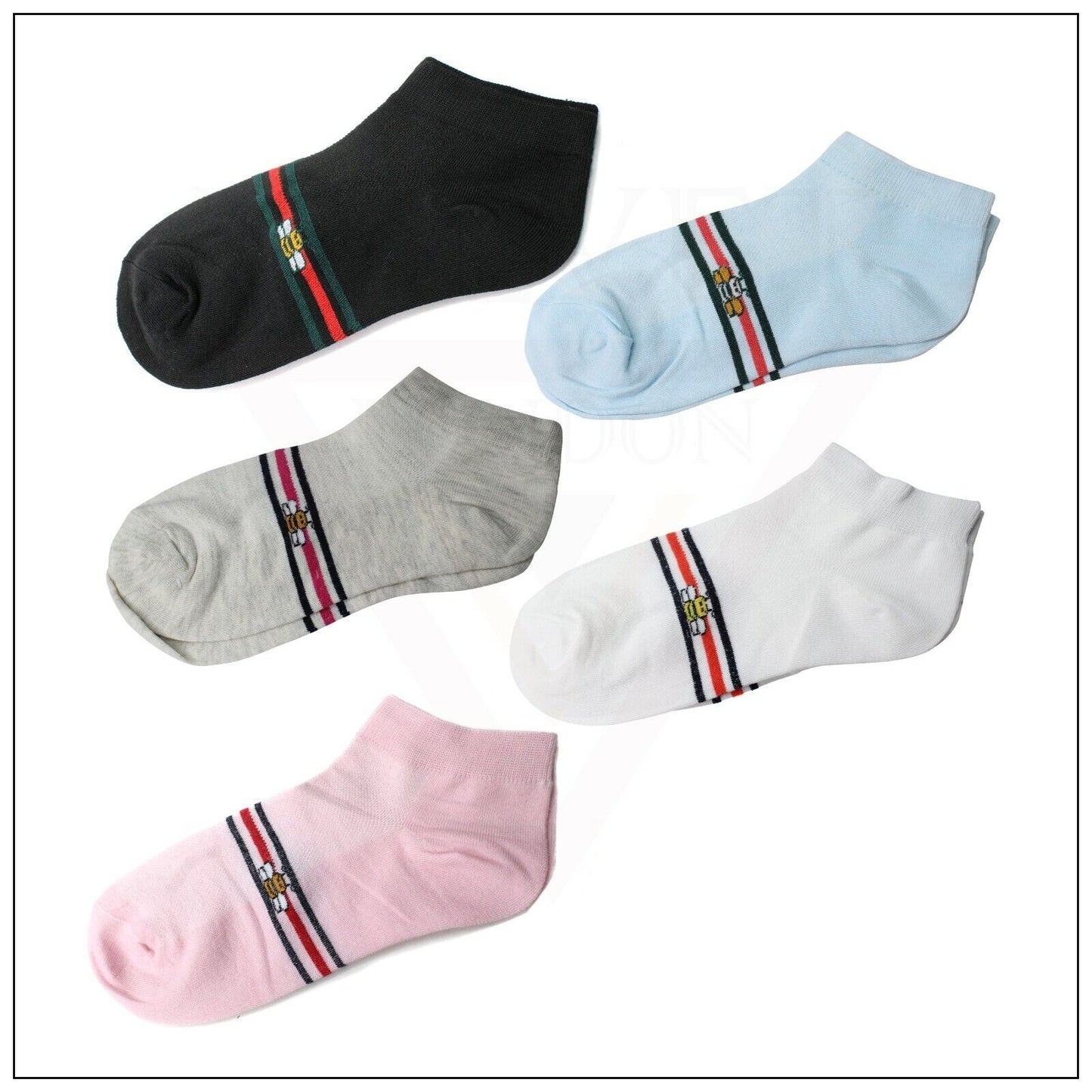 3 Line Crew Socks Novelty Cotton Butterfly Print Socks For Women and Girls