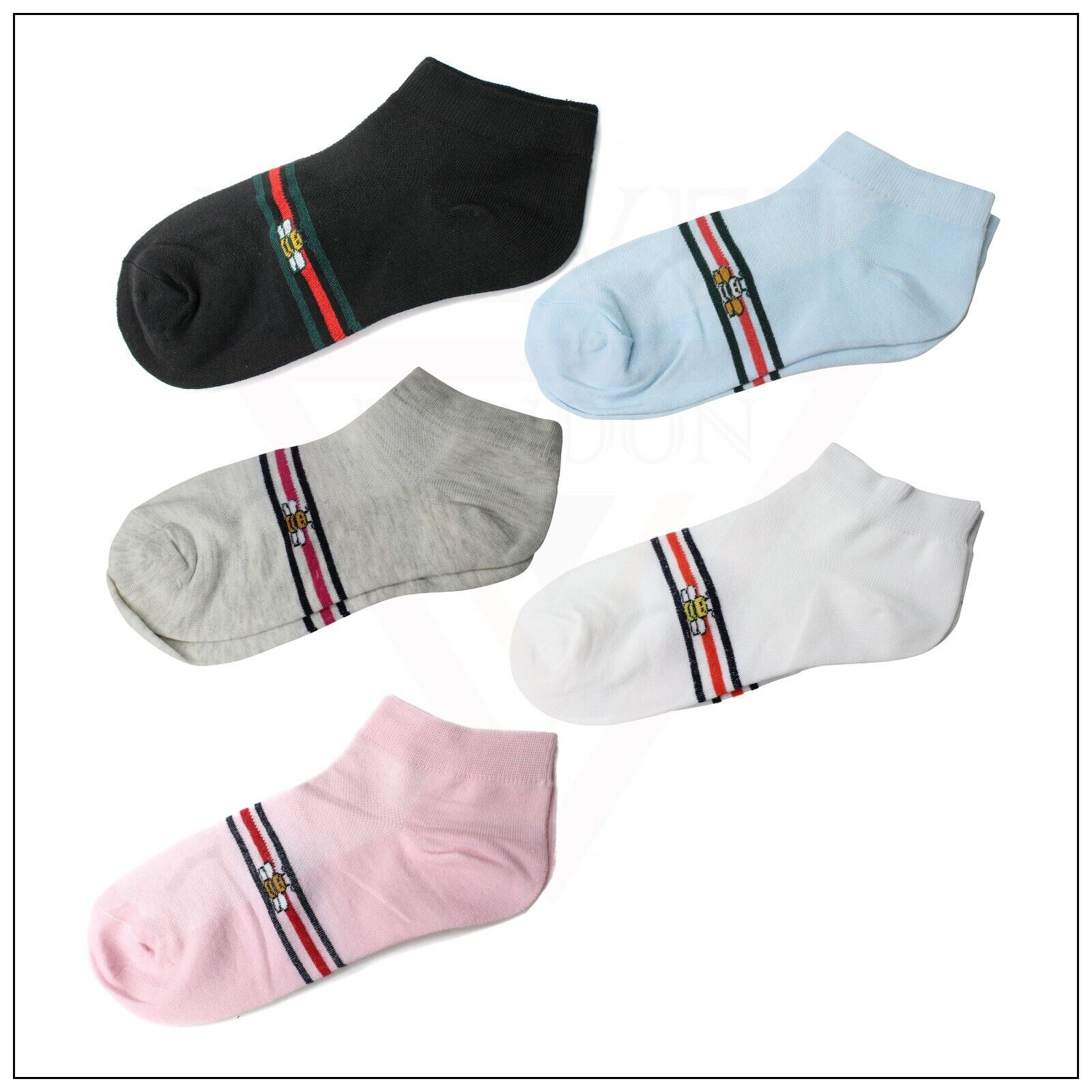 3 Line Crew Socks Novelty Cotton Butterfly Print Socks For Women and Girls