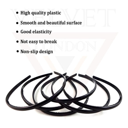 Hair Bands Plastic Headband 5PCS Plain Black Thin Gripper Teeth Hair Hoop Unisex