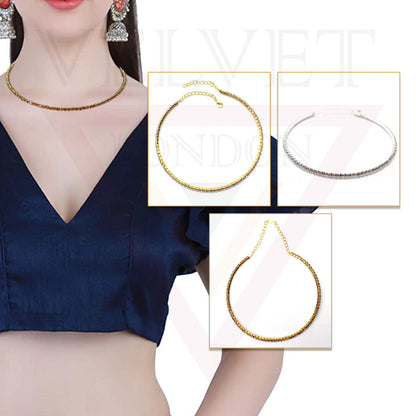 Girls Crystal Necklace Women 1Rows Choker Silver/Gold Partywear/Wedding UK