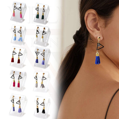 Stud Earrings Triangle Shape Rhinestone Long Tassel Hook Dangle Drop Earrings