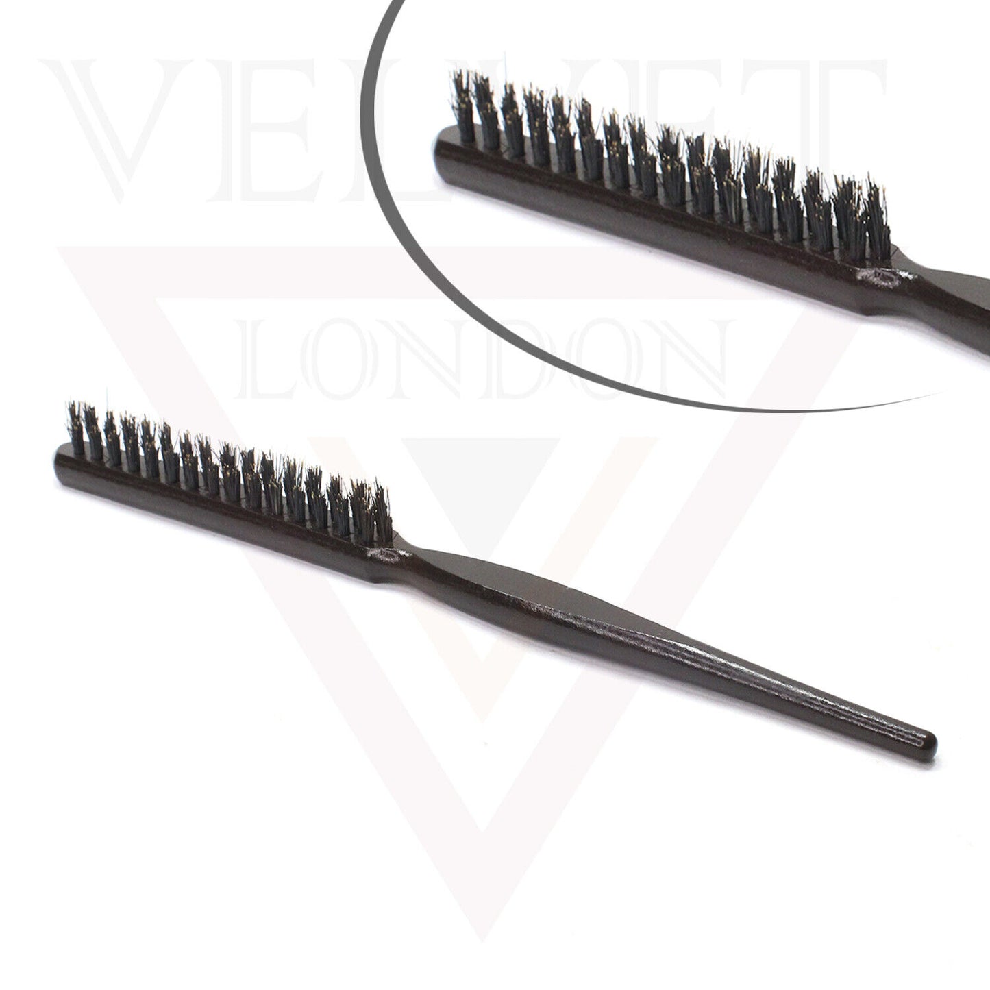 Bamboo Wooden Teasing Brush Black Three Row Salon Bristle Brush Back Combing