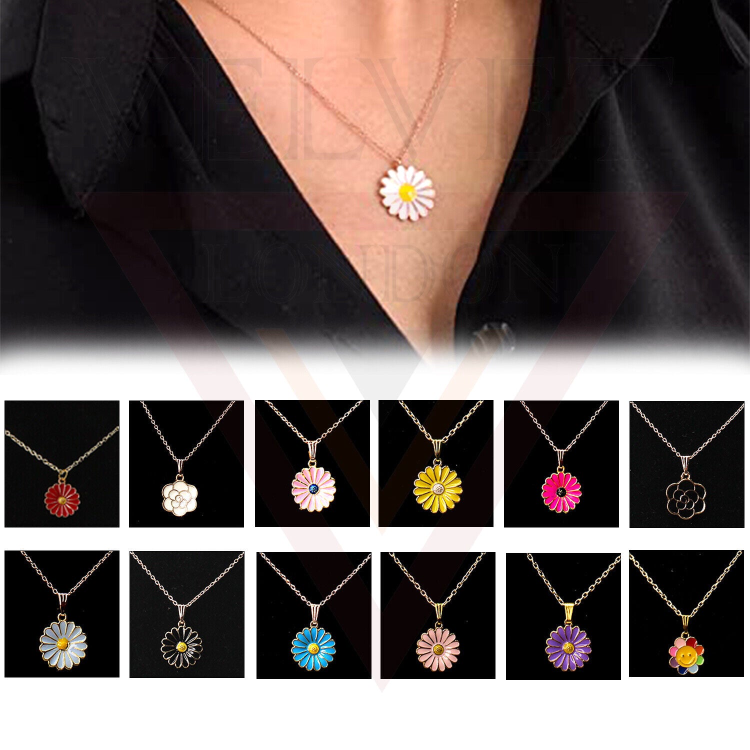 Pendant Necklace Small Colour Golden Sunflower Vintage Delicate Choker Chain