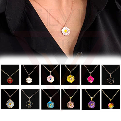 Pendant Necklace Small Colour Golden Sunflower Vintage Delicate Choker Chain