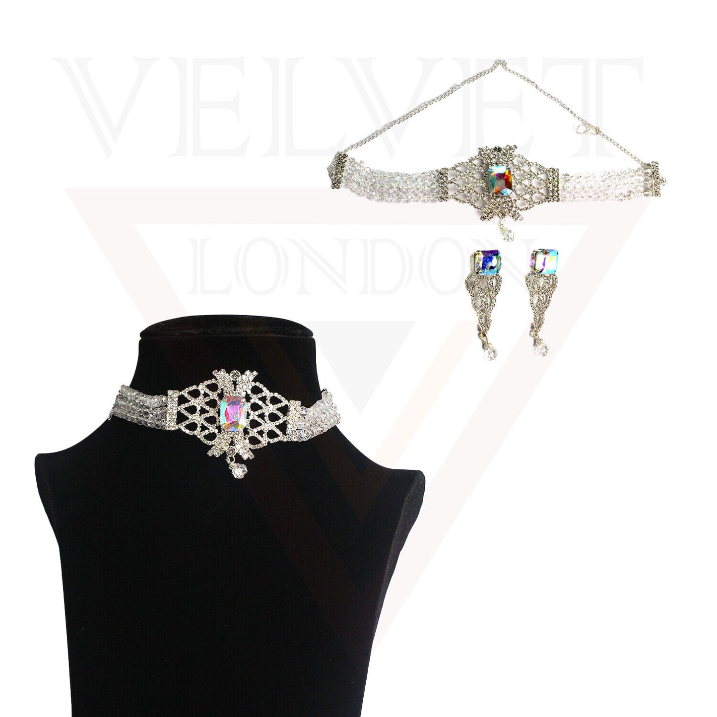 Necklace Earrings Set Crystal Pearl Choker Traditional Beads Girls Jewellery Set