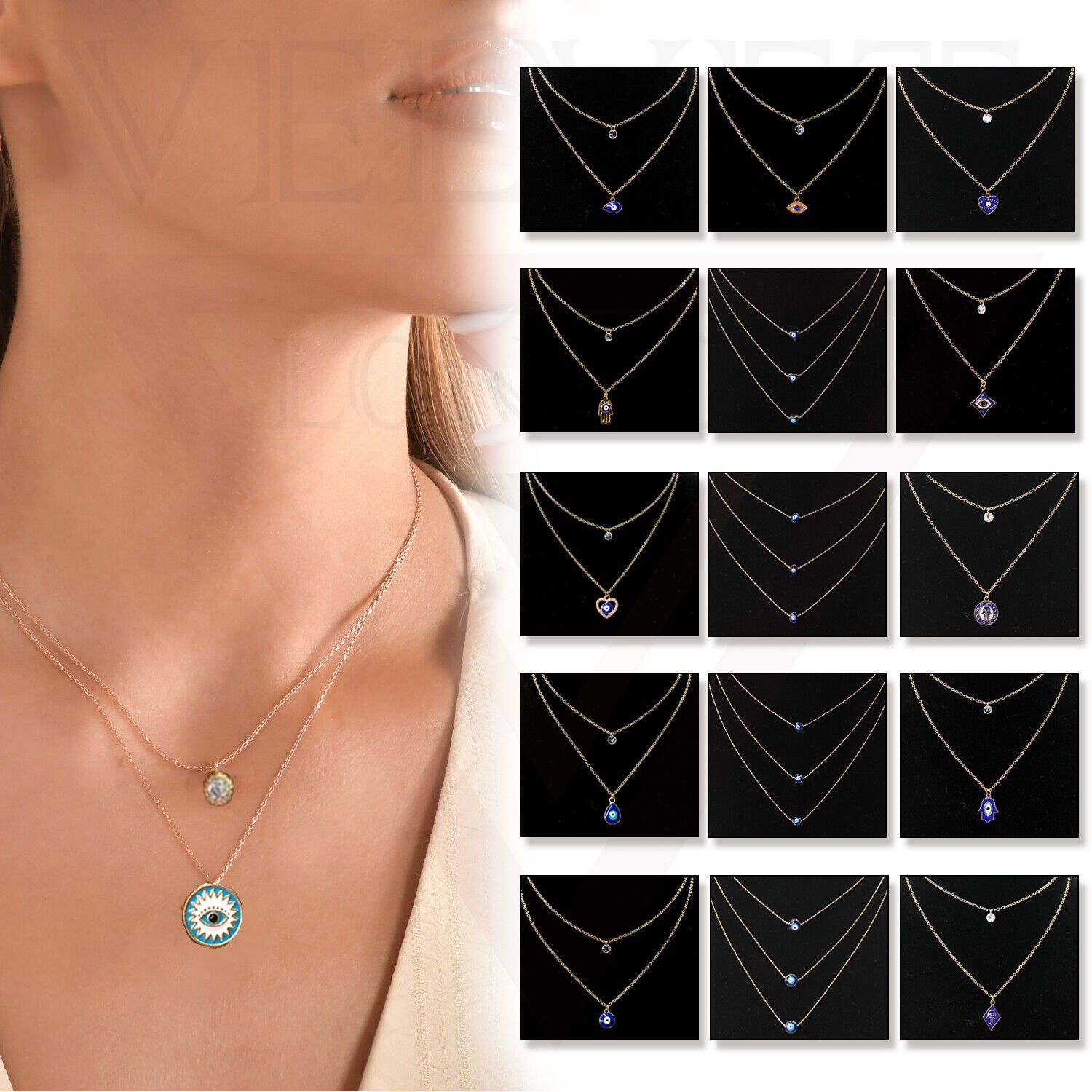 Trendy Golden Multi Layer Chain Necklace Oxidised Evil Eye Pendant Beachwear