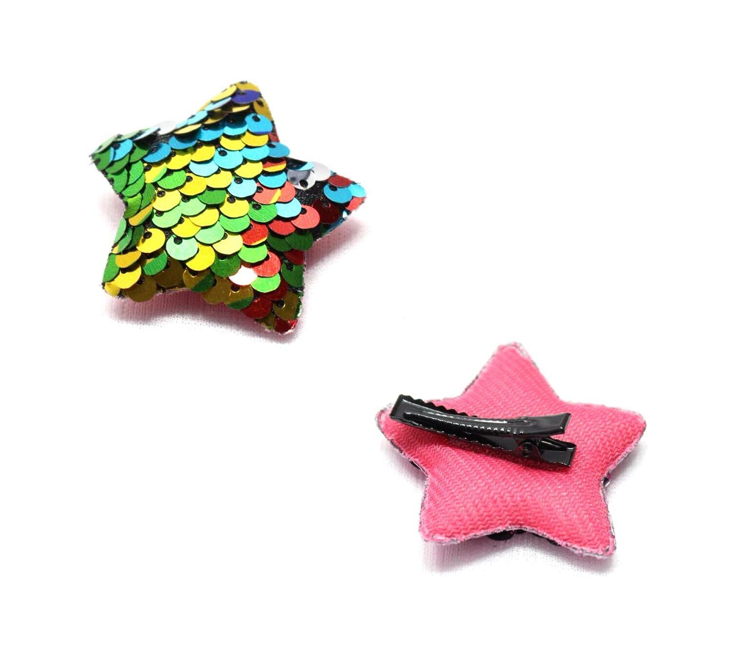 2x Star Shaped Cute Hair Clips Metal Snap Barrettes Babies Sparkly Hairpins