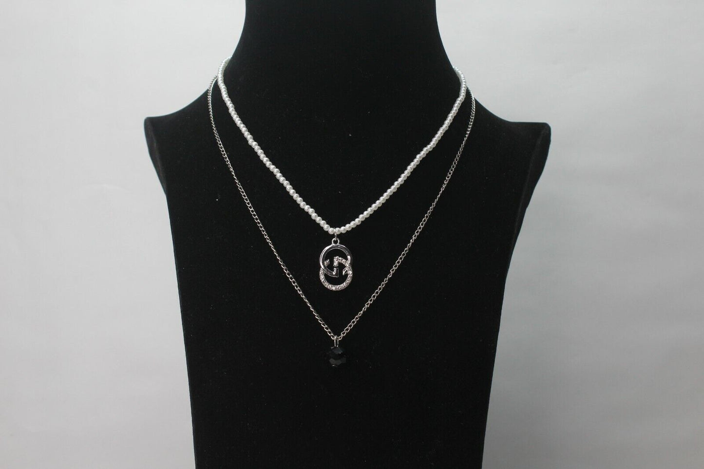 Chain Necklace 2 Layers Silver Chain Choker White Beads Pearl Jewelry Necklace
