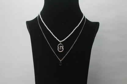 Chain Necklace 2 Layers Silver Chain Choker White Beads Pearl Jewelry Necklace