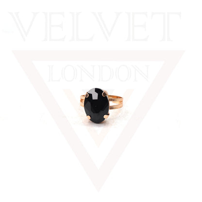 Finger Ring Big Crystal Stone Stretch Rings Golden Oval Diamond Gemstone Ladies