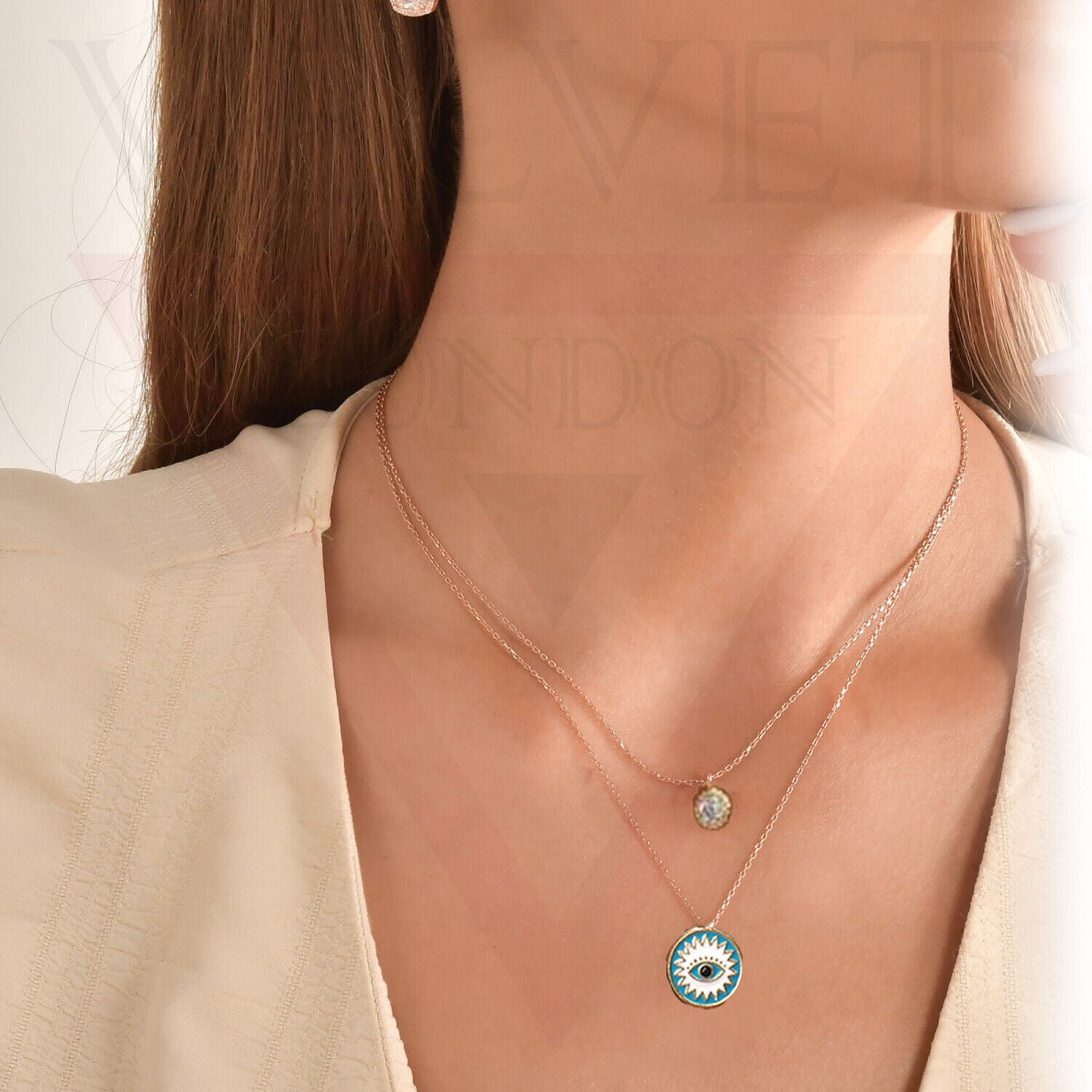 Trendy Golden Multi Layer Chain Necklace Oxidised Evil Eye Pendant Beachwear